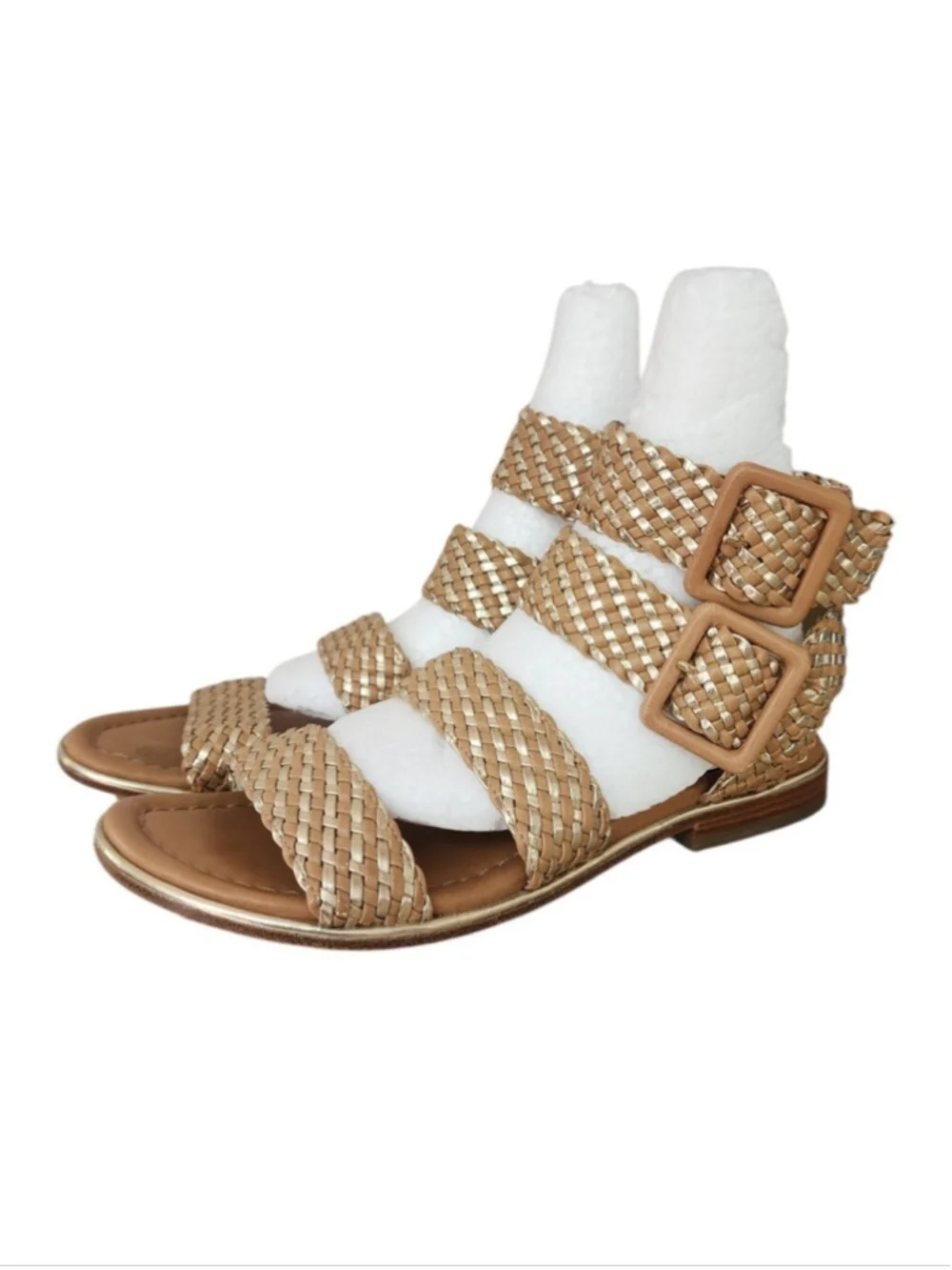 Donald J Pliner Gold Tan Woven Leather Gladiator Sandals Size 6M